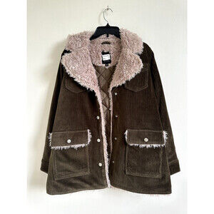 Sage Collective Valley Faux Shearling Lined Corduroy Jacket In Moss Size M $279